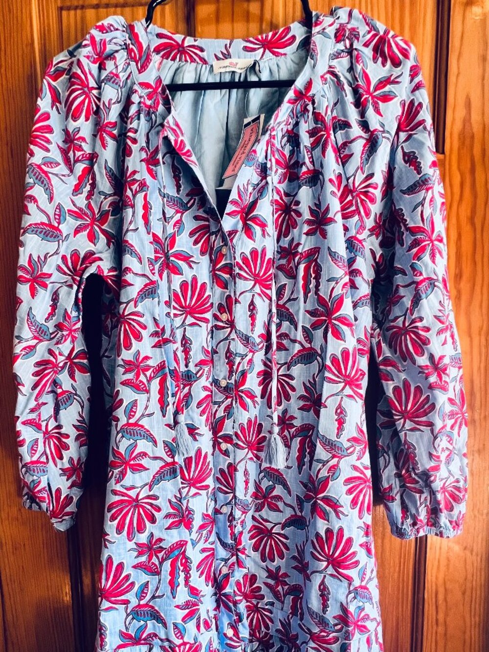 NWT Vineyard Vines Floral Button Front Dress Blue Pink Size M